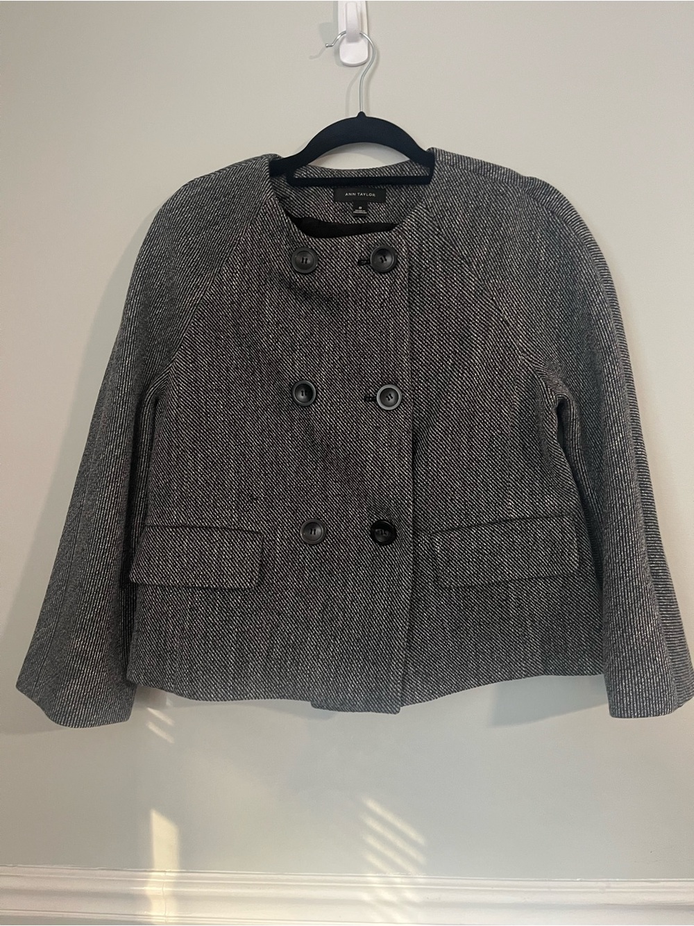 Ann Taylor Black White Herringbone Tweed Jacket Size 8